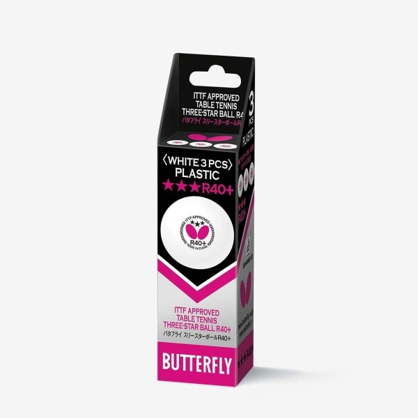 Bola de Tênis de Mesa Butterfly 3 Estrelas Plastic R40+ Cx 03 Un